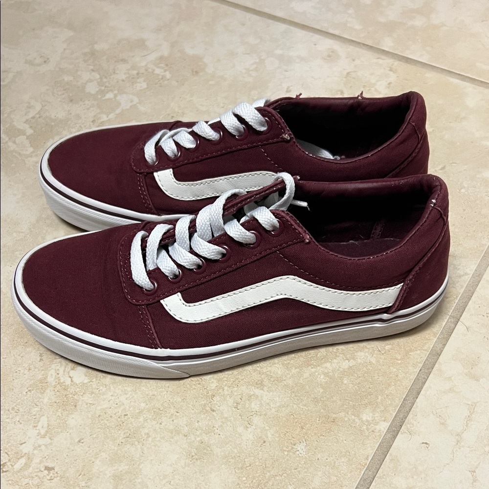 Vans Women’s Maroon and White Sneakers
